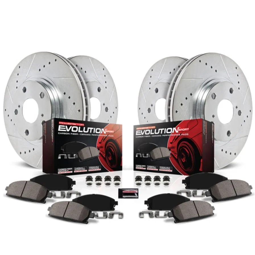 K8694 – POWERSTOP Brake Kit, Carbon Fiber Ceramic Brake Pads 14.29 Inch Vented Front/ 13.78 Inch Vented Rear Silver Z...